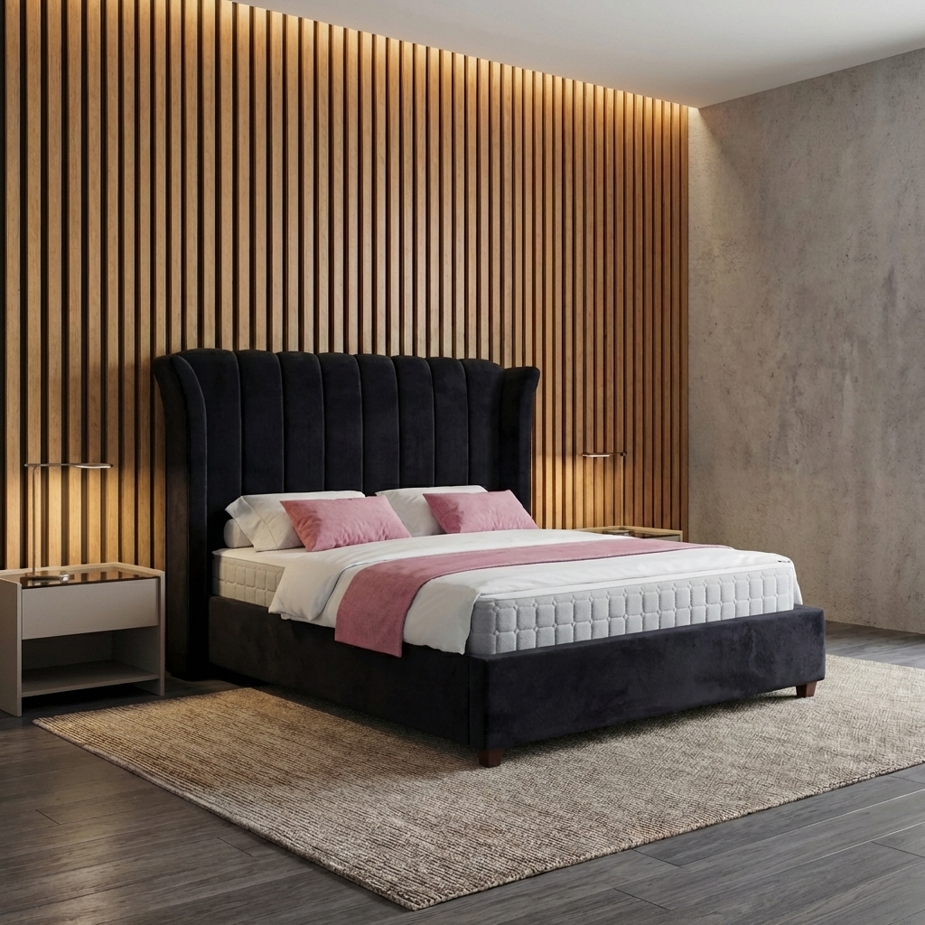 Newry bed frame — classic buttoned sleigh bed with rolled footend — available at Portsmouth Furniture Centre