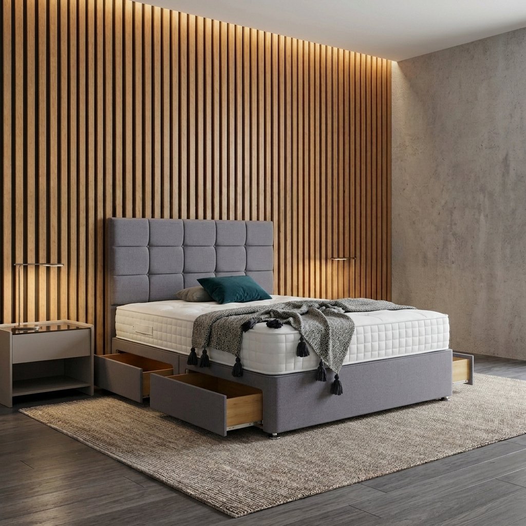 Divan bed with built-in storage drawers