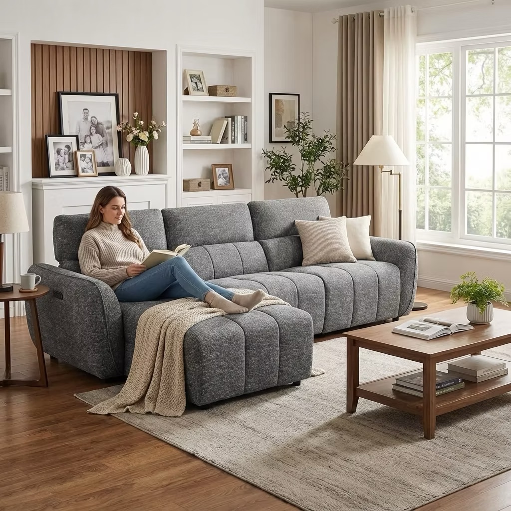 Turin Electric Recliner Sofa in Grey available at Portsmouth Furniture Centre